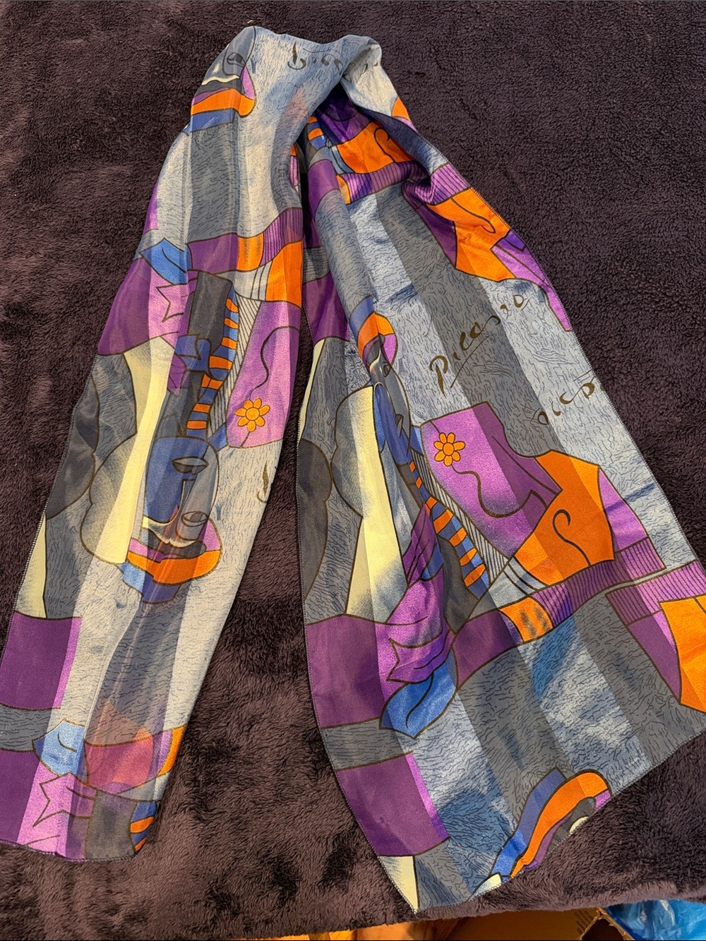 Picasso Abstract Print Lightweight Pants - Purple & Orange